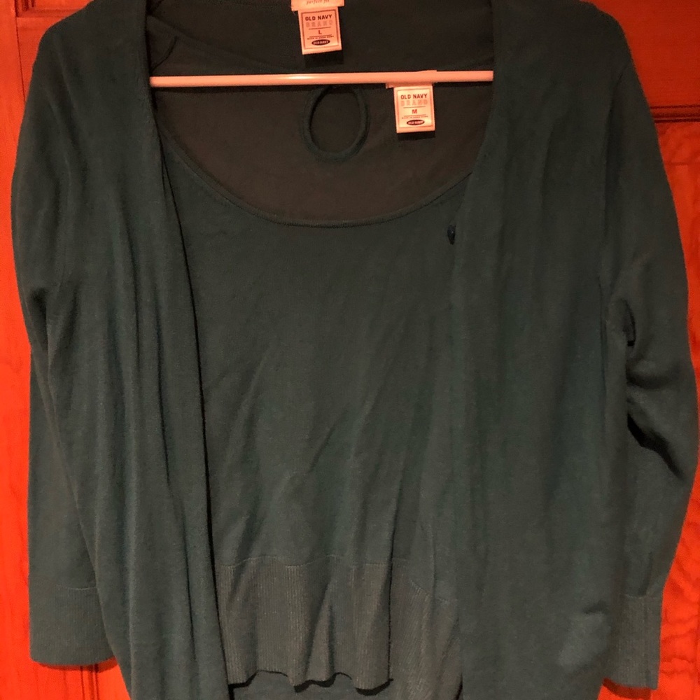 Sweater set, sz lg sweater, sz m sh sleeve  top